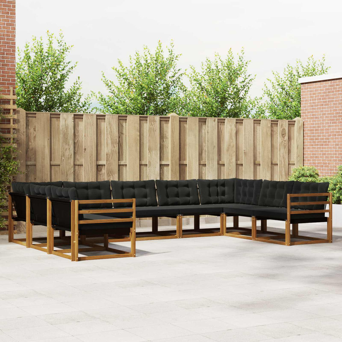 Buiten bankenset met kussen 9 pcs Natuurlijk en Zwart is nu te koop bij PeponiXL, paradijselijk wonen!