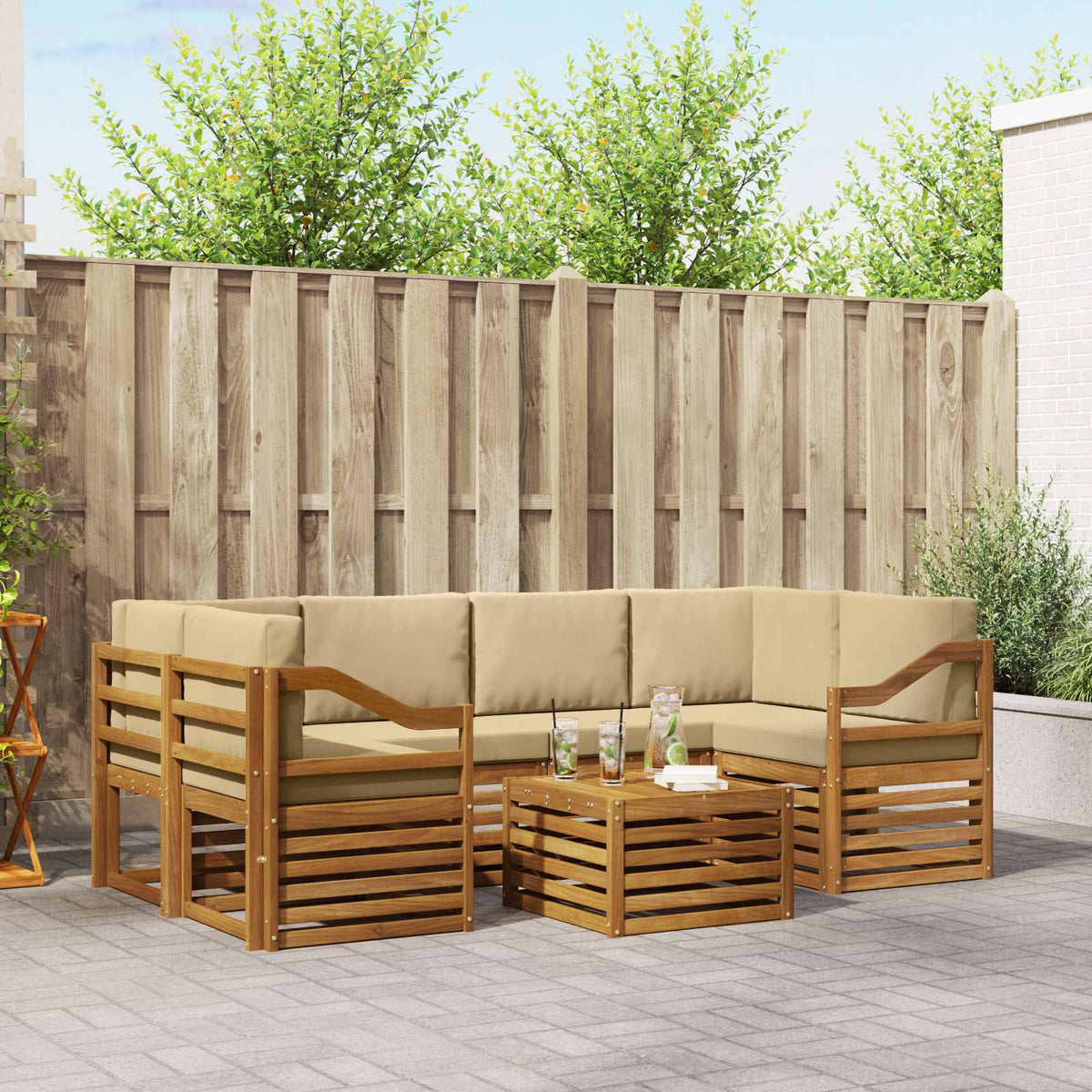 Buiten bankenset 7 pcs Natuurlijk en Beige Massief Acaciahout is nu te koop bij PeponiXL, paradijselijk wonen!