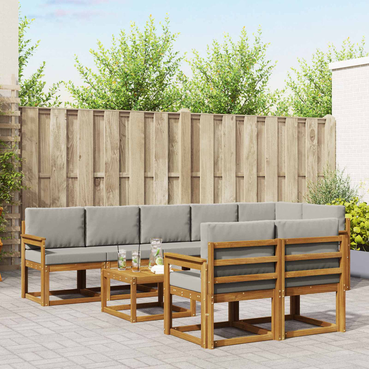 Buiten bankenset met kussen 9 pcs Natuurlijk en Lichtgrijs is nu te koop bij PeponiXL, paradijselijk wonen!