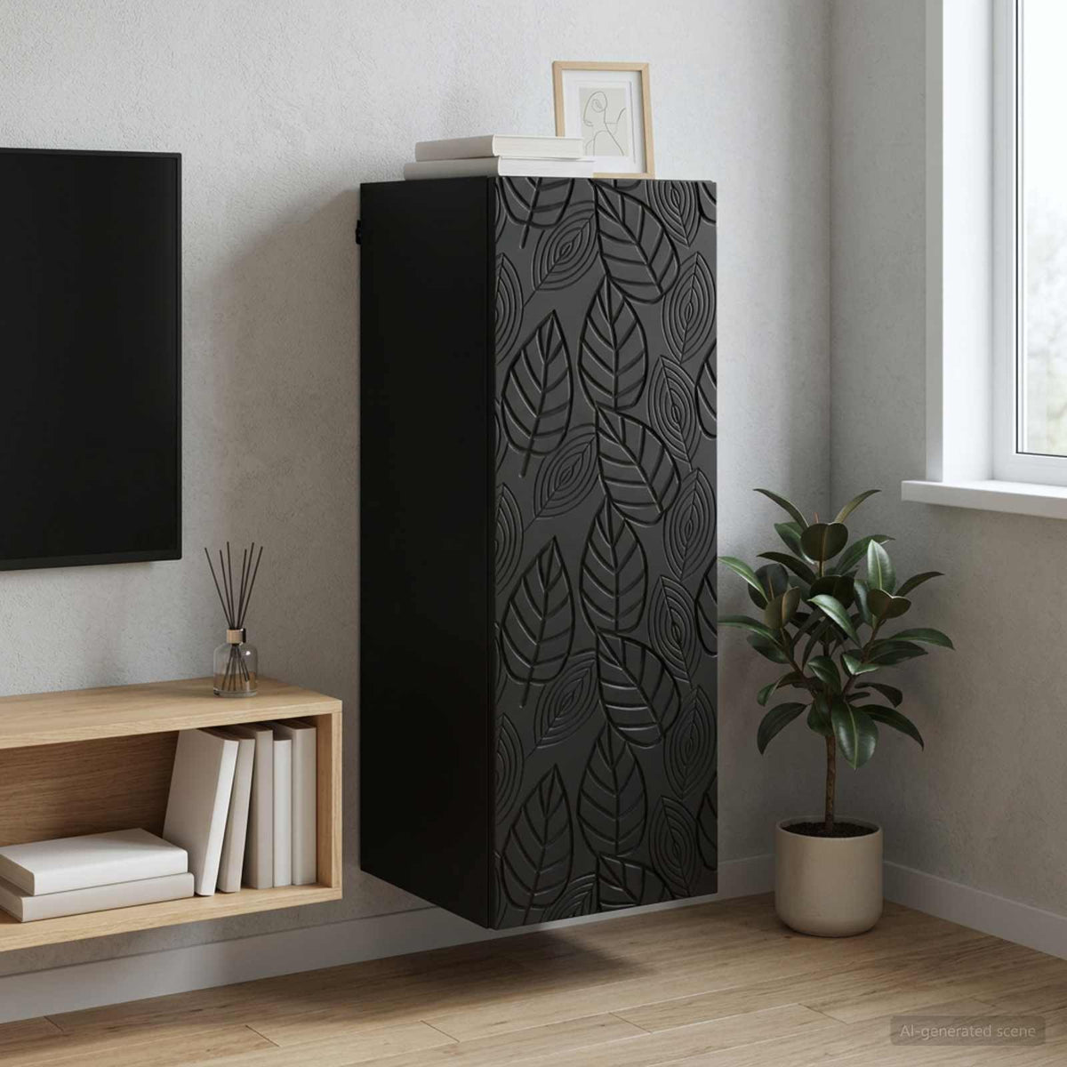 Wandkast Zwart 33 x 34,5 x 90 cm Bewerkt hout is nu te koop bij PeponiXL, paradijselijk wonen!