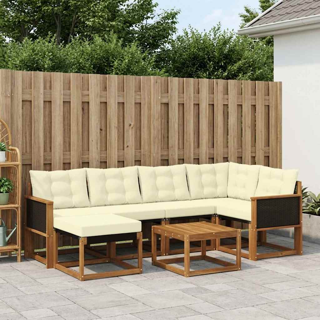 Buiten bankenset met kussen 7 pcs Natuurlijk en Crème is nu te koop bij PeponiXL, paradijselijk wonen!