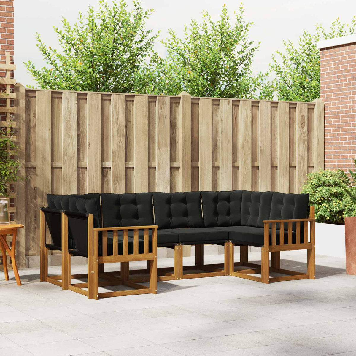 Buiten bankenset met kussen 6 pcs Naturel en Zwart is nu te koop bij PeponiXL, paradijselijk wonen!