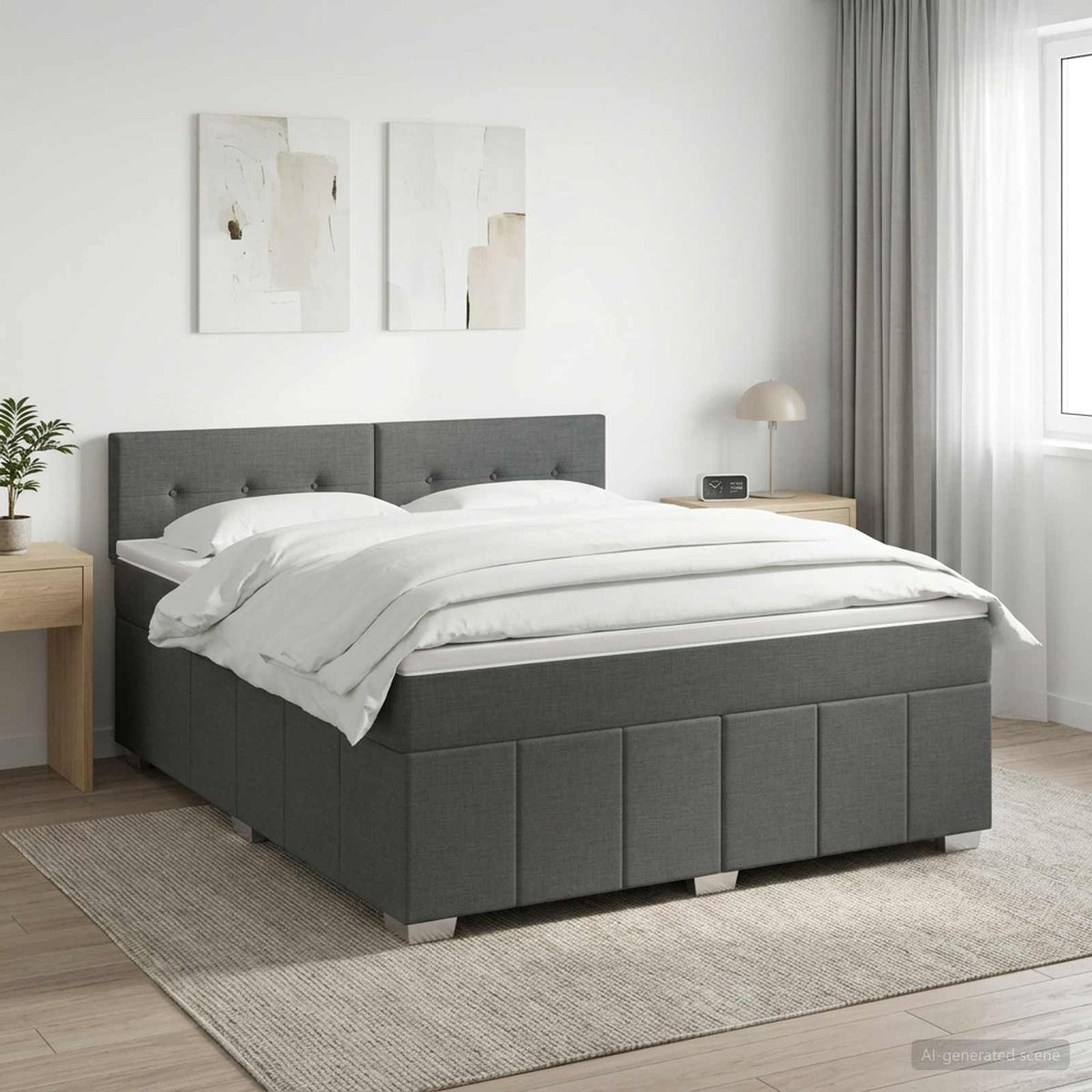 Boxspringbed met matras Donkergrijs 140 x 200 cm Stof is nu te koop bij PeponiXL, paradijselijk wonen!