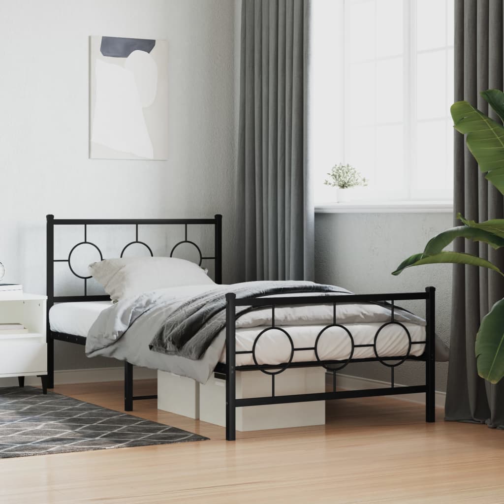 Bedframe met hoofd- en voeteneinde metaal zwart 100x200 cm is nu te koop bij PeponiXL, paradijselijk wonen!