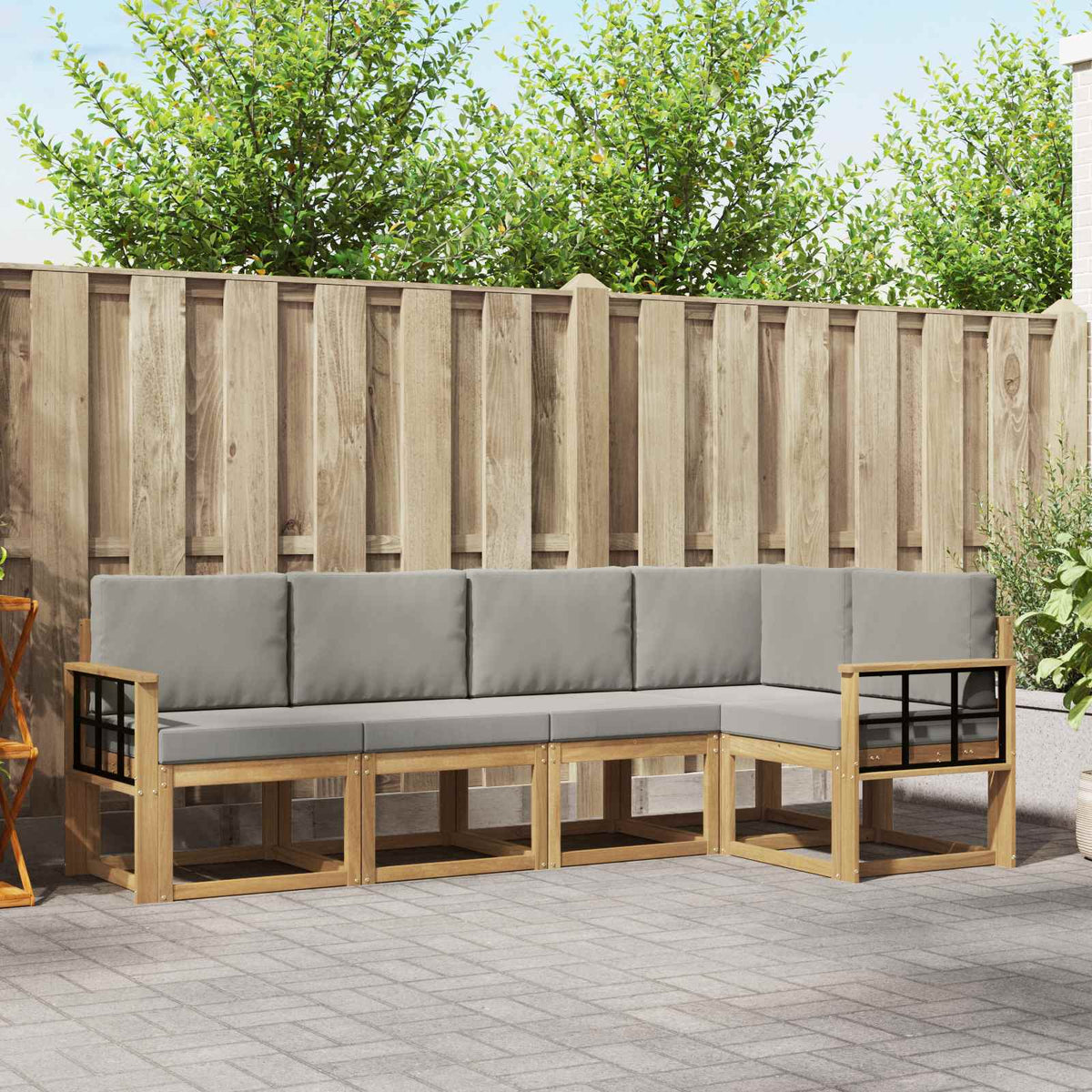 Buiten bankenset met kussen 5 pcs Wit en Lichtgrijs is nu te koop bij PeponiXL, paradijselijk wonen!