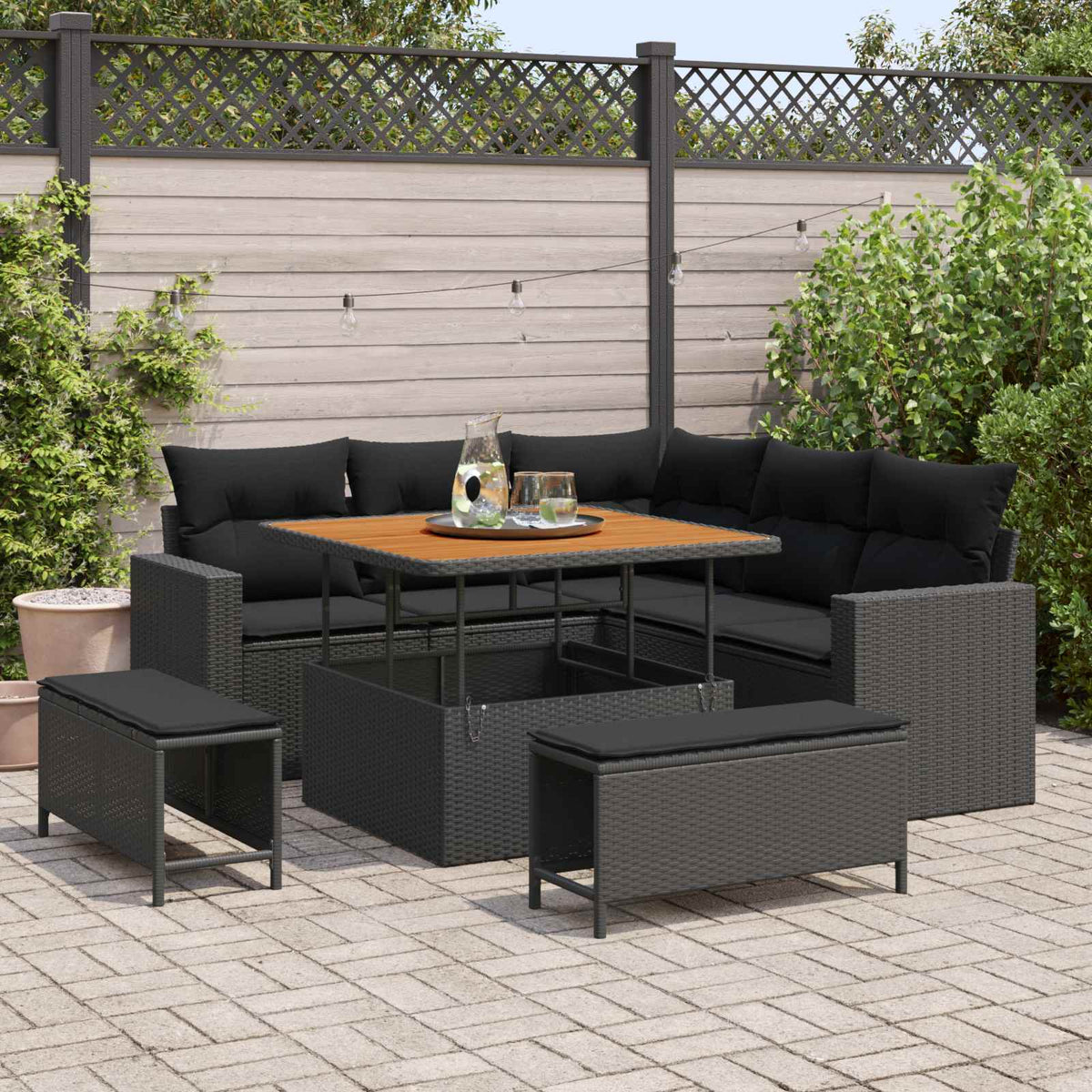 Tuinbankenset met kussen 9 pcs Zwart poly rattan is nu te koop bij PeponiXL, paradijselijk wonen!