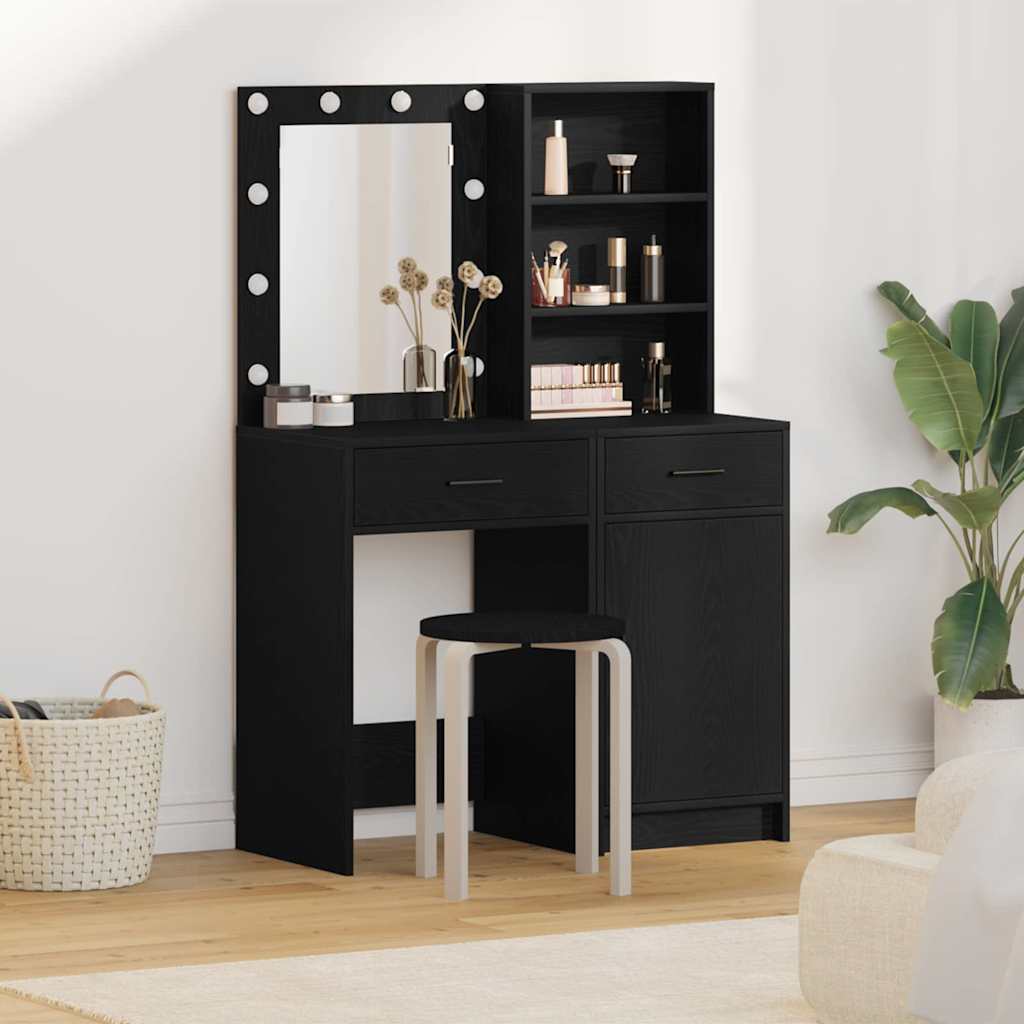 Make-up tafel set met LED 2 pcs Zwart Eiken Bewerkt hout is nu te koop bij PeponiXL, paradijselijk wonen!