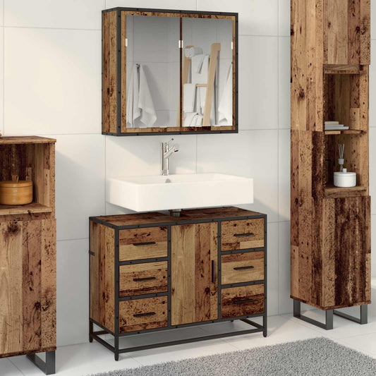 Badkamermeubelset met lade 2 pcs Oud Hout Bewerkt hout is nu te koop bij PeponiXL, paradijselijk wonen!