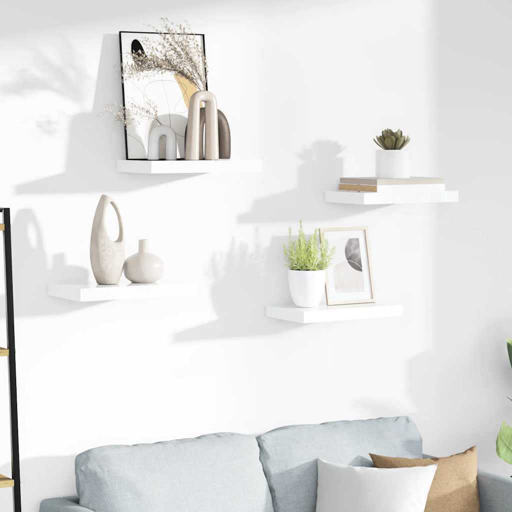 Wandschappen zwevend 4 st 40x23,5x3,8 cm MDF hoogglans wit is nu te koop bij PeponiXL, paradijselijk wonen!