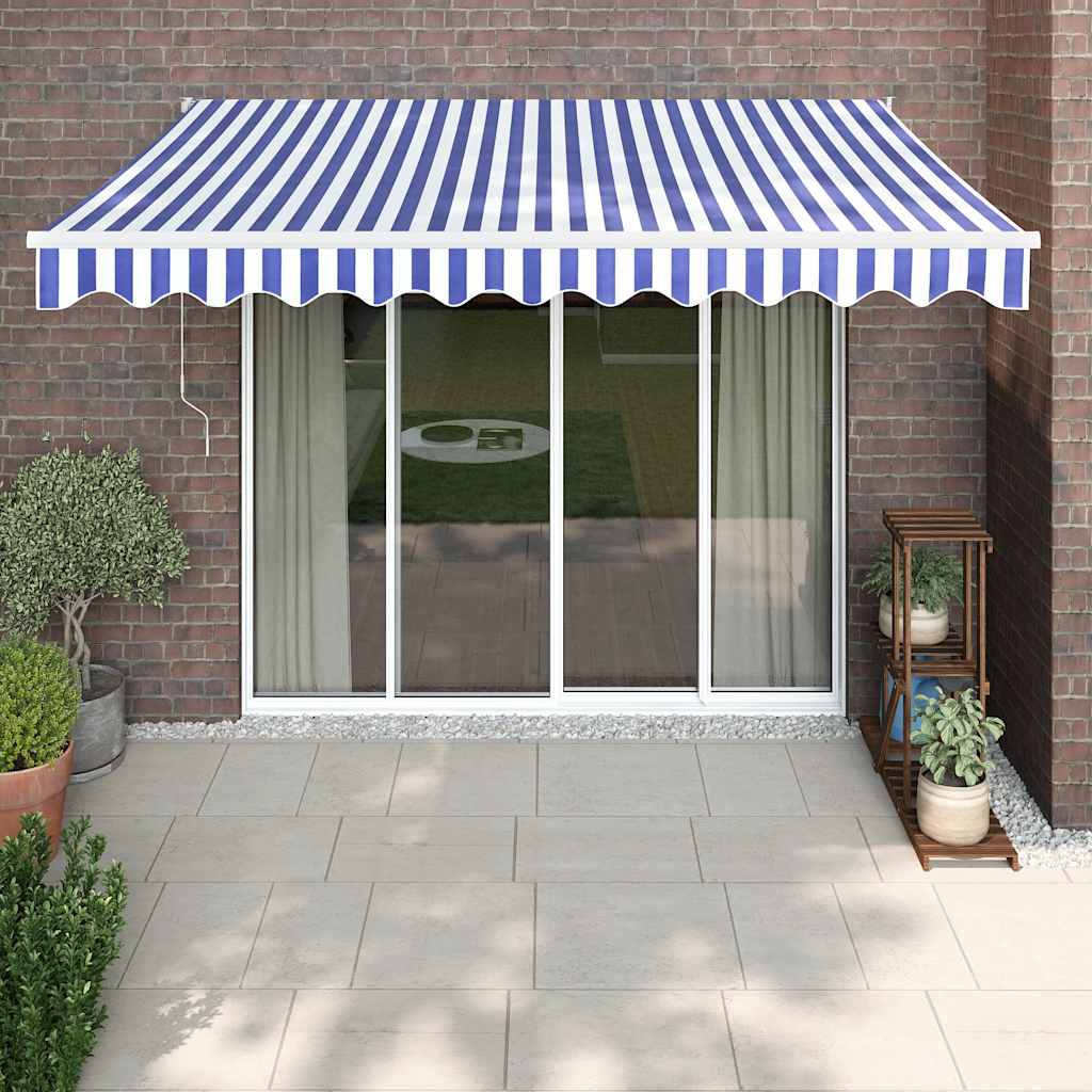 Luifel elektrisch uitschuifbaar 3,5x2,5 m blauw en wit is nu te koop bij PeponiXL, paradijselijk wonen!