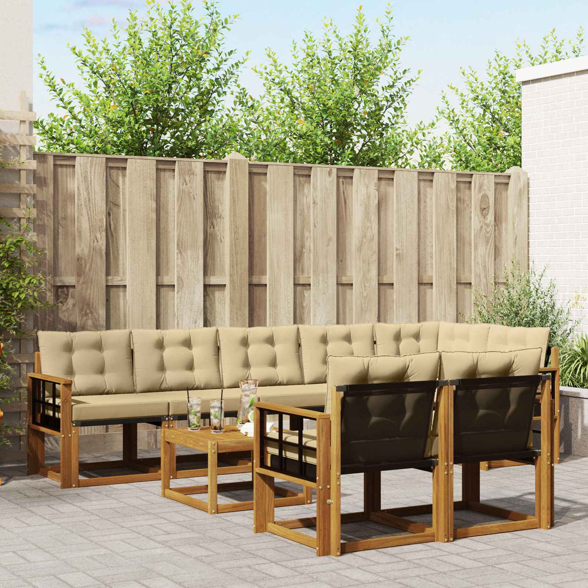 Buiten bankenset met kussen 9 pcs Natuurlijk en Beige is nu te koop bij PeponiXL, paradijselijk wonen!