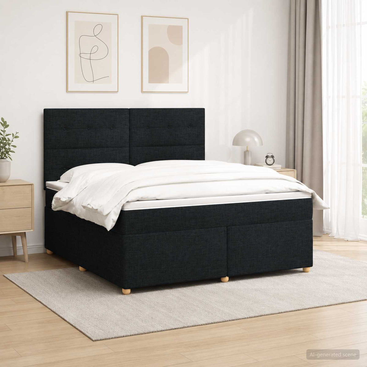 Boxspringbed met matras met hoofdeinde Zwart 140 x 190 cm Stof is nu te koop bij PeponiXL, paradijselijk wonen!