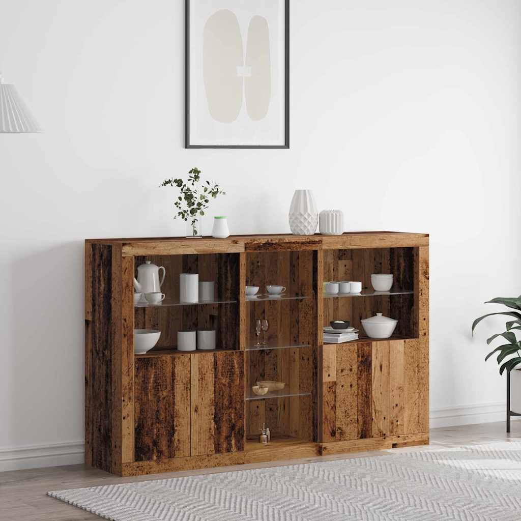 LED Sideboard Oudhout 162 x 37 x 100 cm Bewerkt hout is nu te koop bij PeponiXL, paradijselijk wonen!