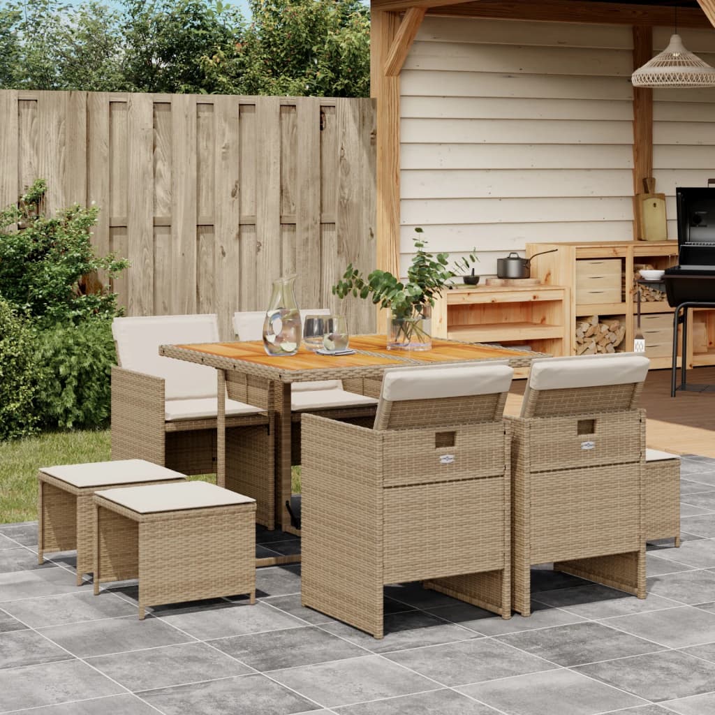 9-delige Tuinset met kussens poly rattan beige is nu te koop bij PeponiXL, paradijselijk wonen!
