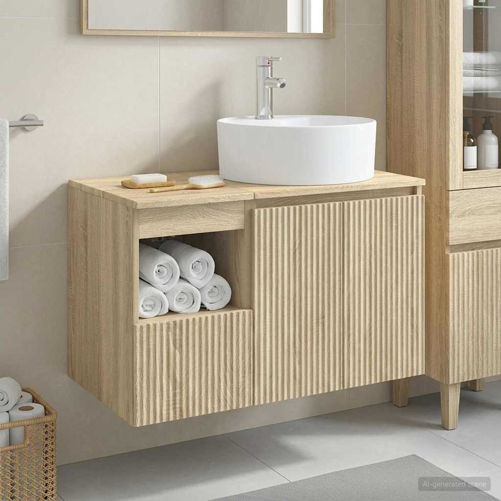 Badkamermeubelset 2 st Sonoma Eiken Bewerkt hout is nu te koop bij PeponiXL, paradijselijk wonen!