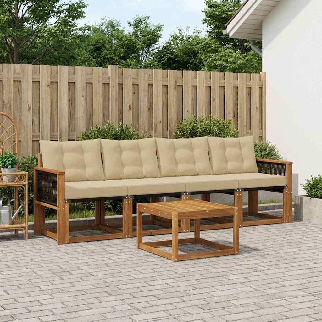 Buiten bankenset met kussen 5 pcs Natuurlijk en Beige is nu te koop bij PeponiXL, paradijselijk wonen!