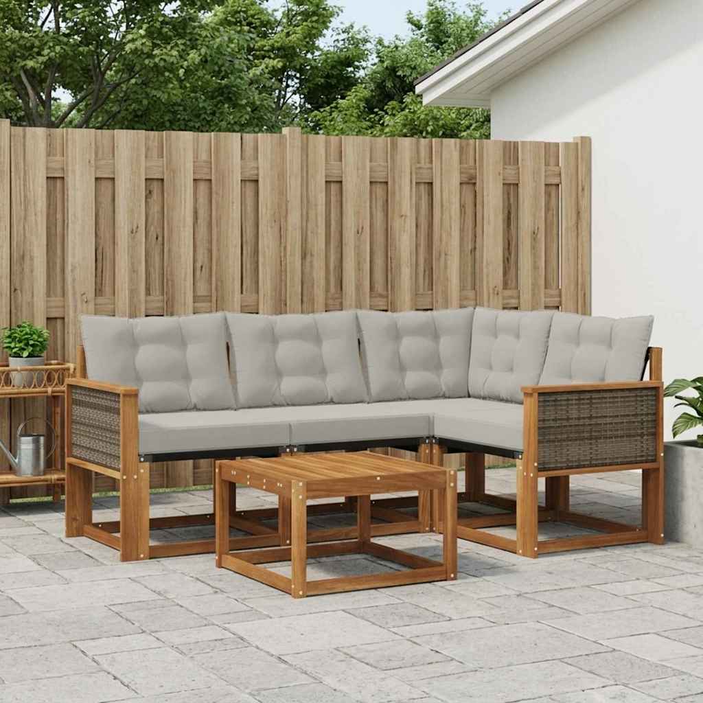 Buiten bankenset met kussen 5 pcs Naturel en lichtgrijs is nu te koop bij PeponiXL, paradijselijk wonen!