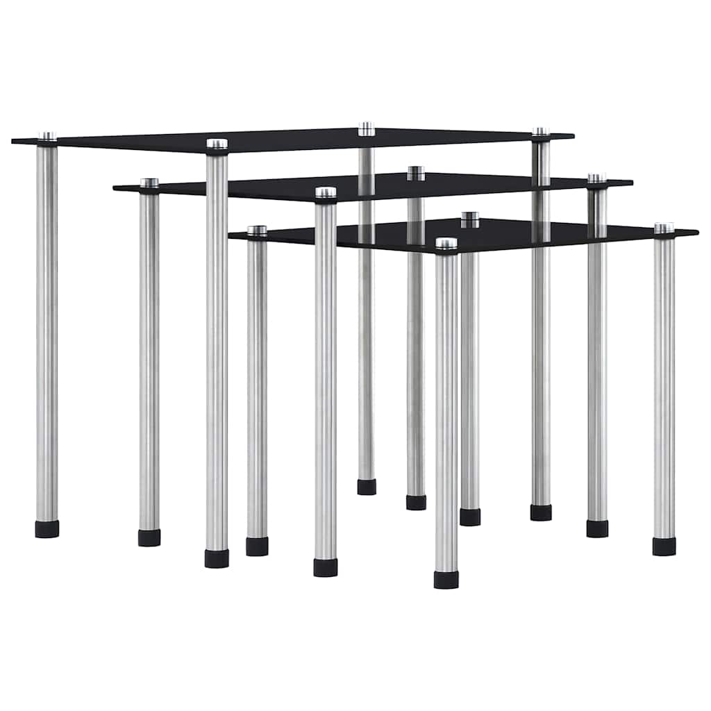 3-delige Tafeltjesset gehard glas zwart is nu te koop bij PeponiXL, paradijselijk wonen!