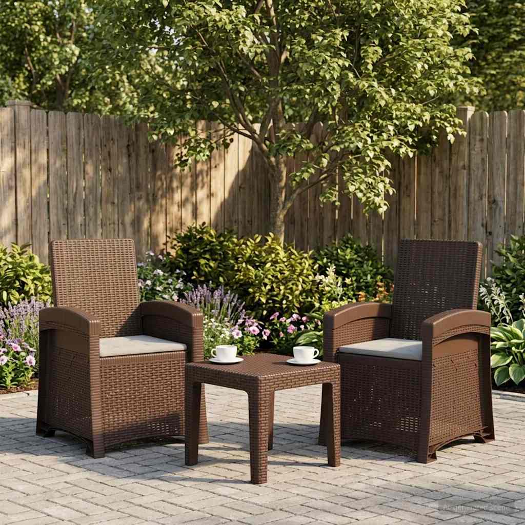 Ligstoel in rietenlook 2 pcs Bruin en lichtgrijs PP is nu te koop bij PeponiXL, paradijselijk wonen!