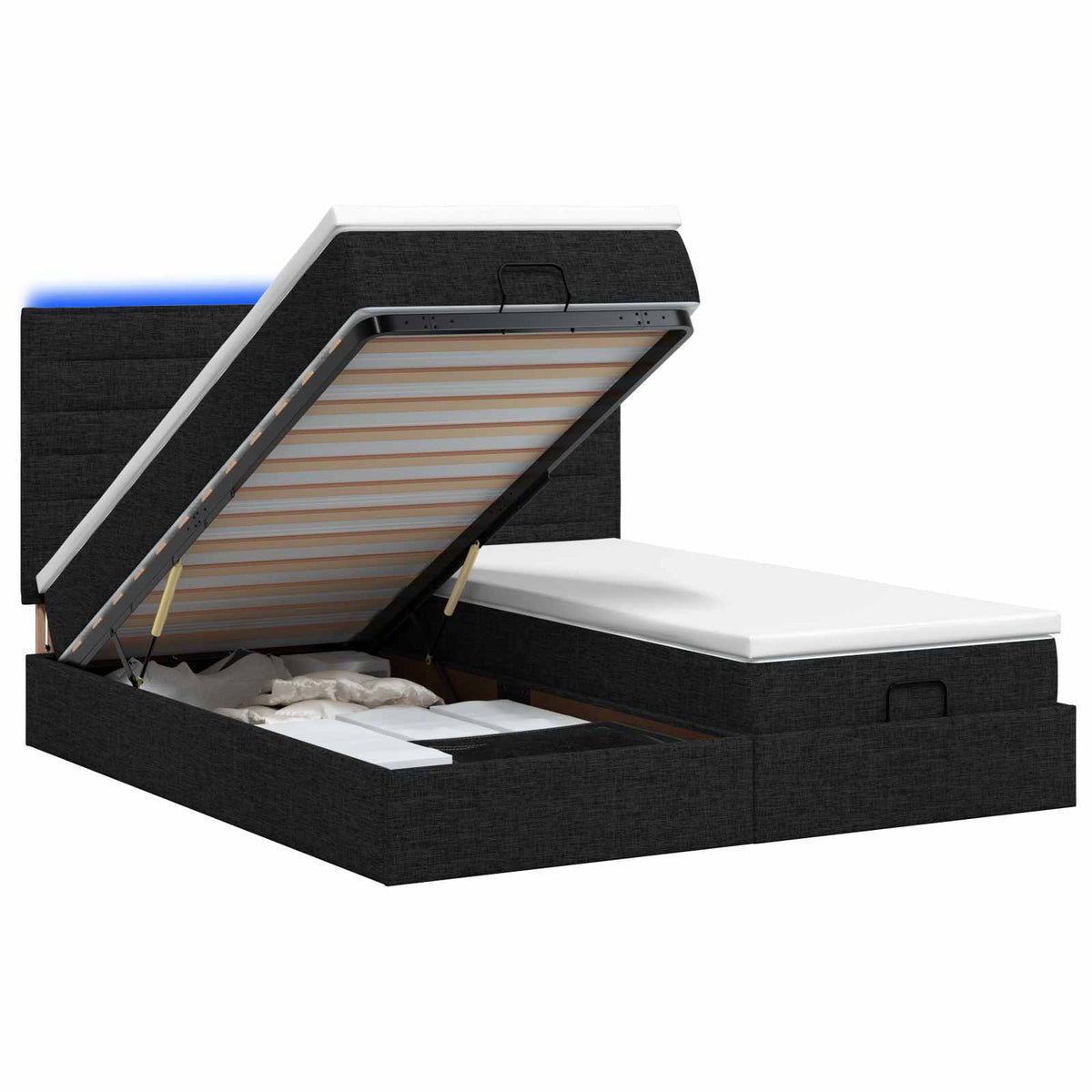 Ottoman Bed met Matrassen en LED Zwart 160 x 200 cm Stof is nu te koop bij PeponiXL, paradijselijk wonen!