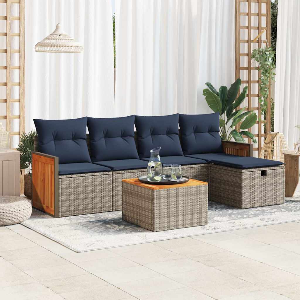 6-delige Loungeset met kussens poly rattan grijs is nu te koop bij PeponiXL, paradijselijk wonen!