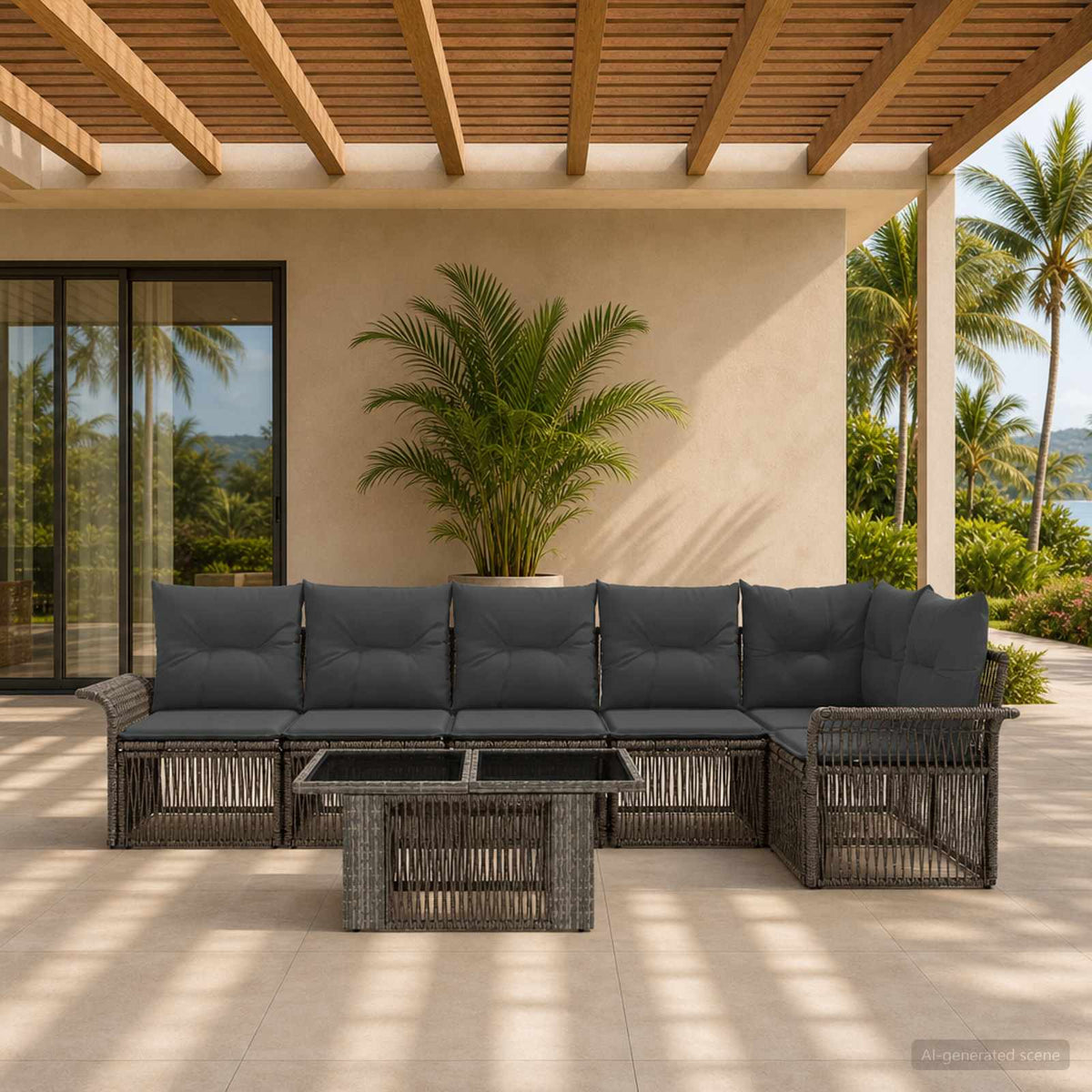 Tuinbankenset 7 st Grijs en Donkergrijs poly rattan is nu te koop bij PeponiXL, paradijselijk wonen!