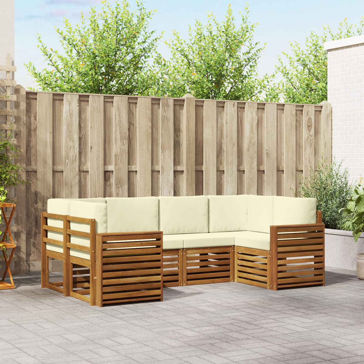 Hoekbank Set met kussen 6 pcs Natuurlijk en Crème is nu te koop bij PeponiXL, paradijselijk wonen!
