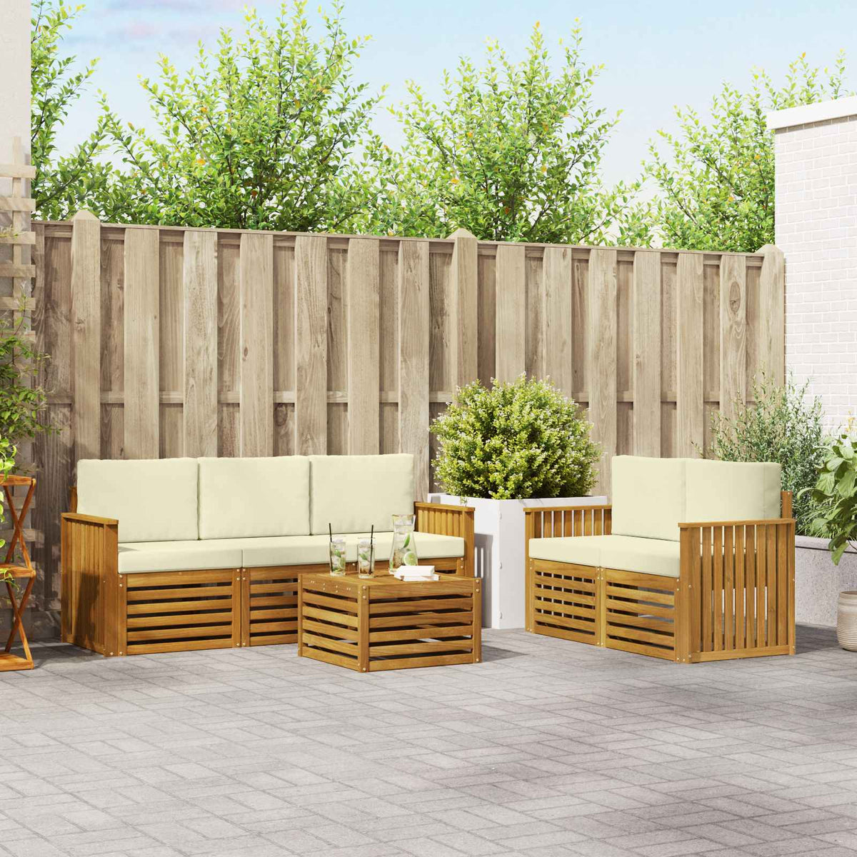 Sofa-Sets 6 pcs Natuurlijk en Crème Massief Acaciahout is nu te koop bij PeponiXL, paradijselijk wonen!