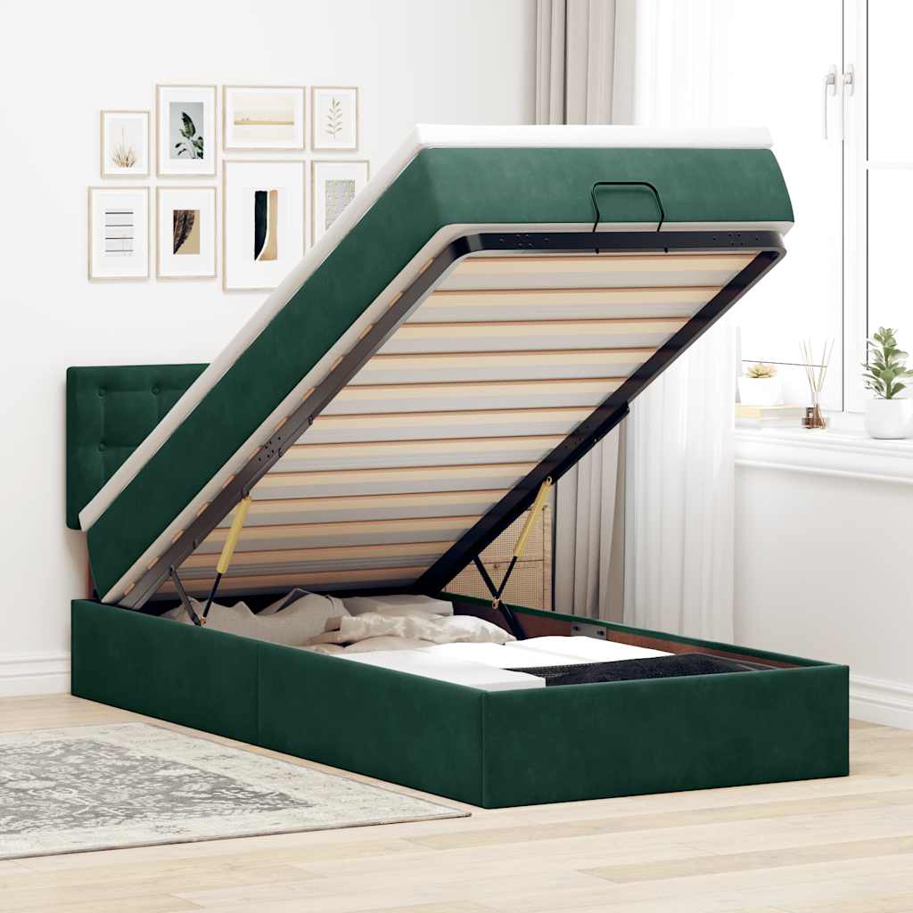 Bed poef met matras en LED's 80x200cm fluweel donkergroen is nu te koop bij PeponiXL, paradijselijk wonen!