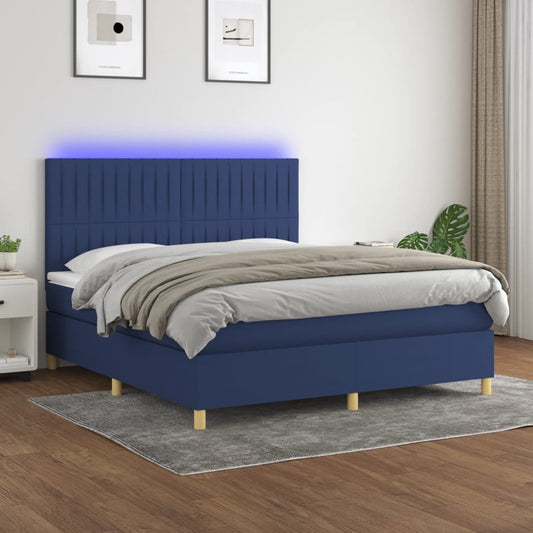 Boxspring met matras en LED stof blauw 180x200 cm is nu te koop bij PeponiXL, paradijselijk wonen!