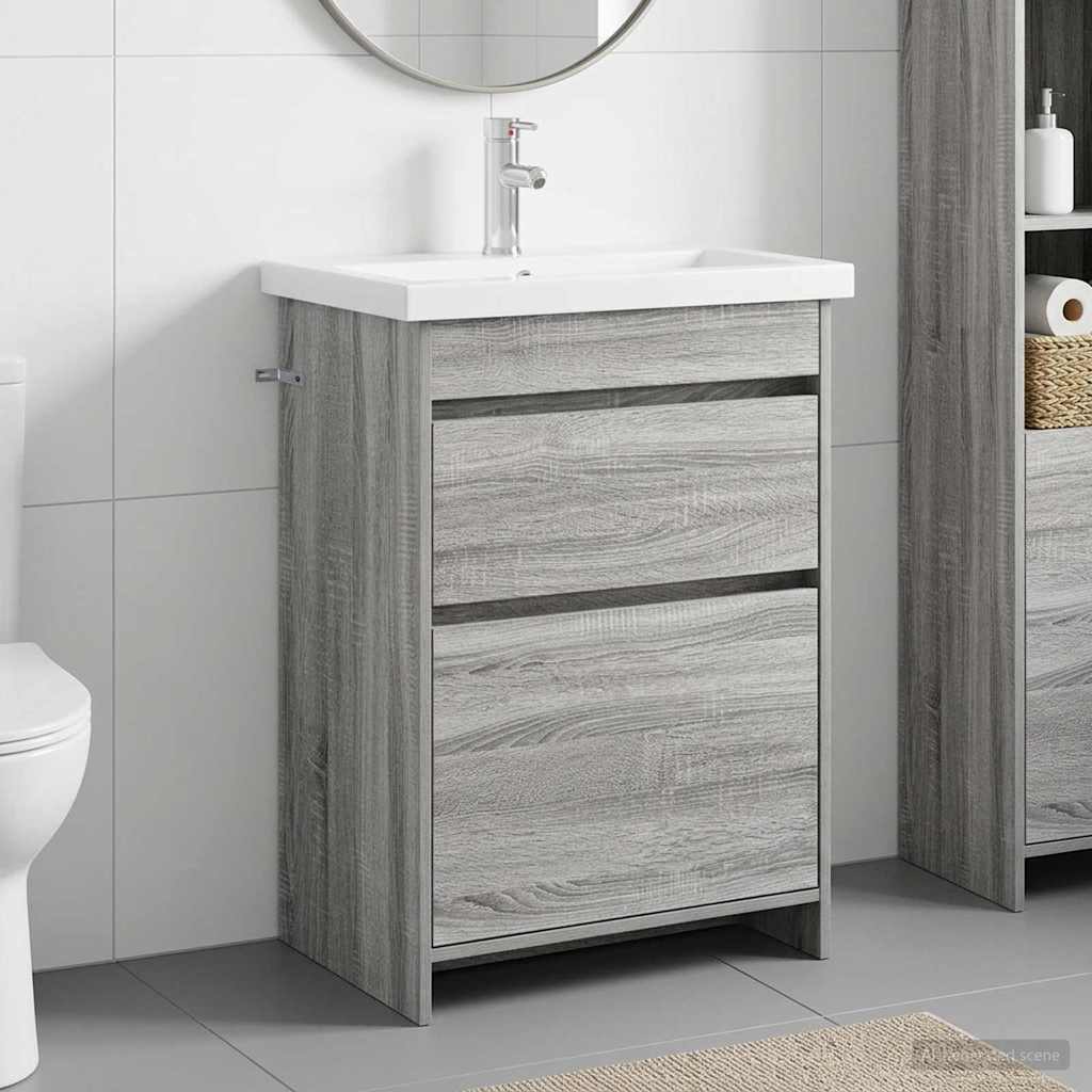 Badkamermeubelset Grijs Sonoma 61 x 40 x 84,5 cm Bewerkt hout is nu te koop bij PeponiXL, paradijselijk wonen!