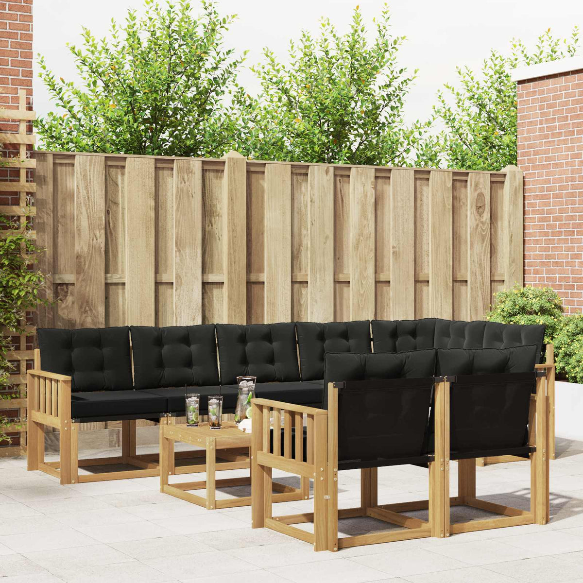 Buiten bankenset met kussen 9 pcs Wit en zwart is nu te koop bij PeponiXL, paradijselijk wonen!