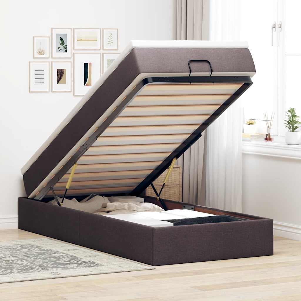 Ottoman bed met matras 100x200cm stof donkerbruin is nu te koop bij PeponiXL, paradijselijk wonen!