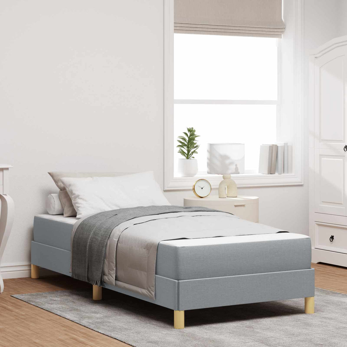 Boxspringbed met matras Lichtgrijs 90 x 190 cm Stof is nu te koop bij PeponiXL, paradijselijk wonen!