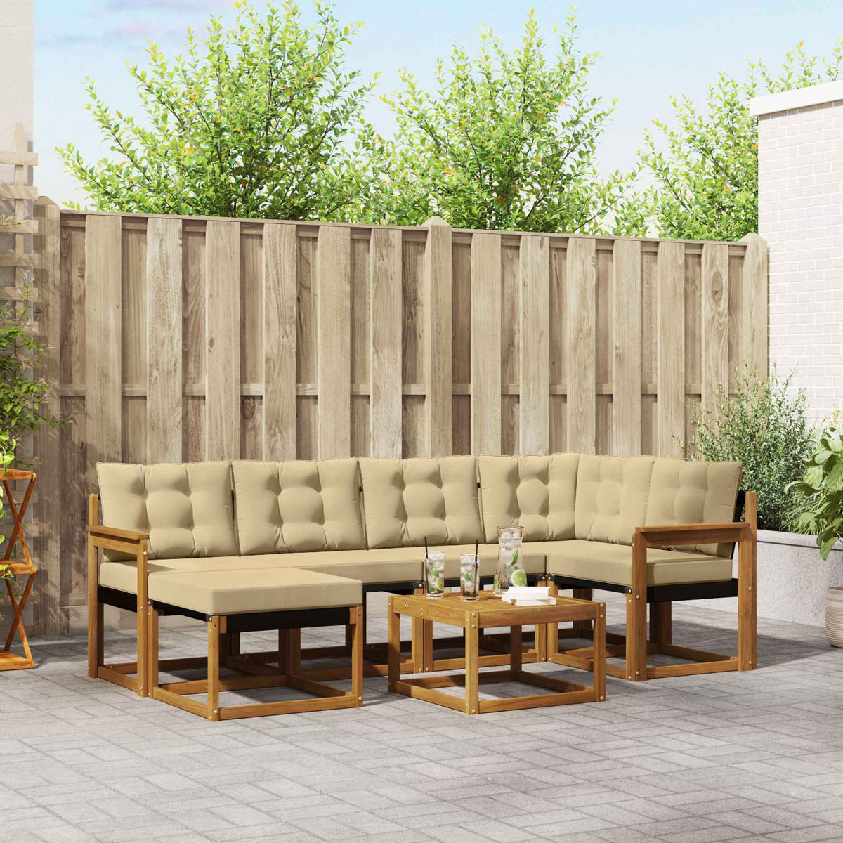 Buiten bankenset met kussen 7 pcs Natuurlijk en Beige is nu te koop bij PeponiXL, paradijselijk wonen!