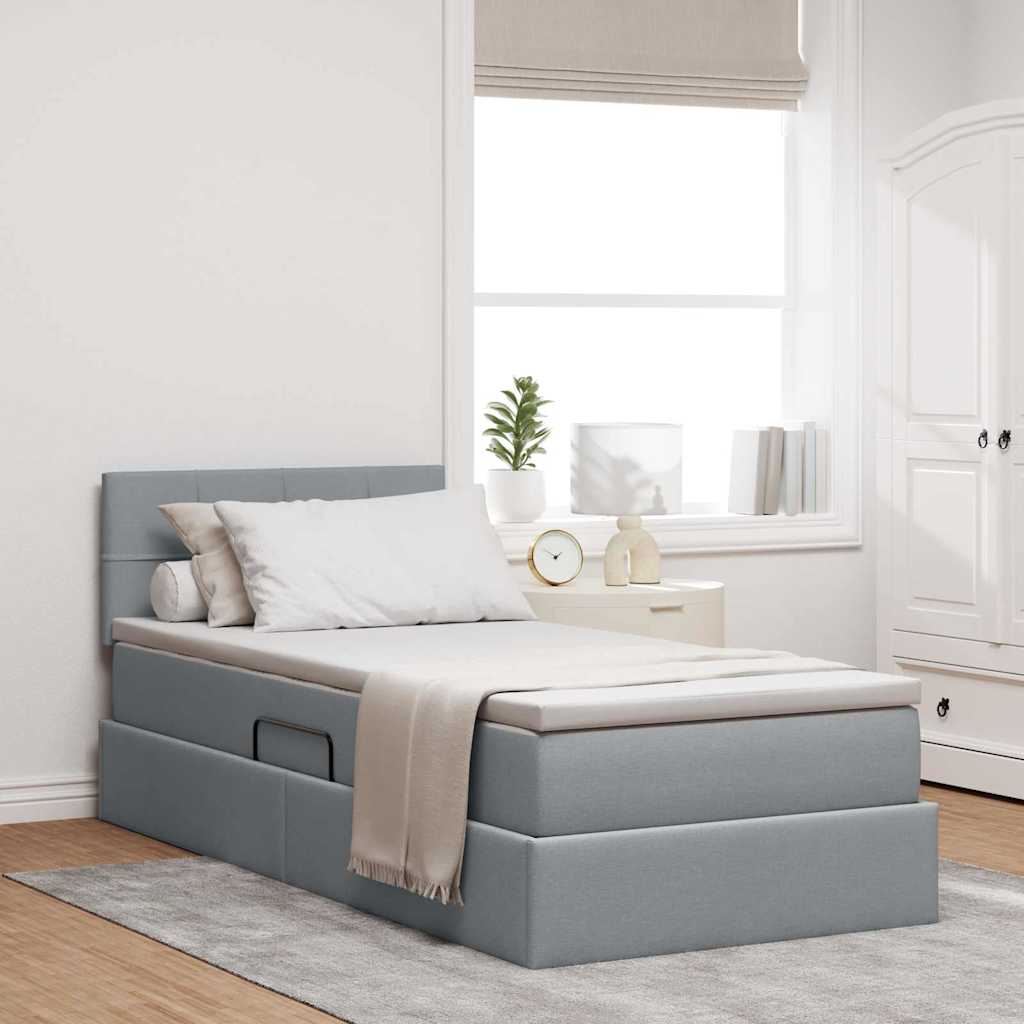 Opbergbed met matras Lichtgrijs 90 x 200 cm Bewerkt hout is nu te koop bij PeponiXL, paradijselijk wonen!