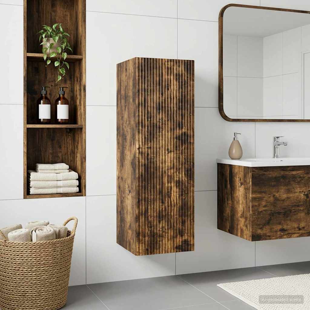 Wand Gemonteerde Badkamerkast Gerookt eiken 33 x 34,5 x 60 cm is nu te koop bij PeponiXL, paradijselijk wonen!