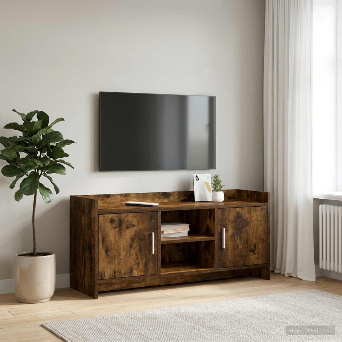 TV-kast 102 x 33 x 47 cm Gerookt eiken Bewerkt hout is nu te koop bij PeponiXL, paradijselijk wonen!