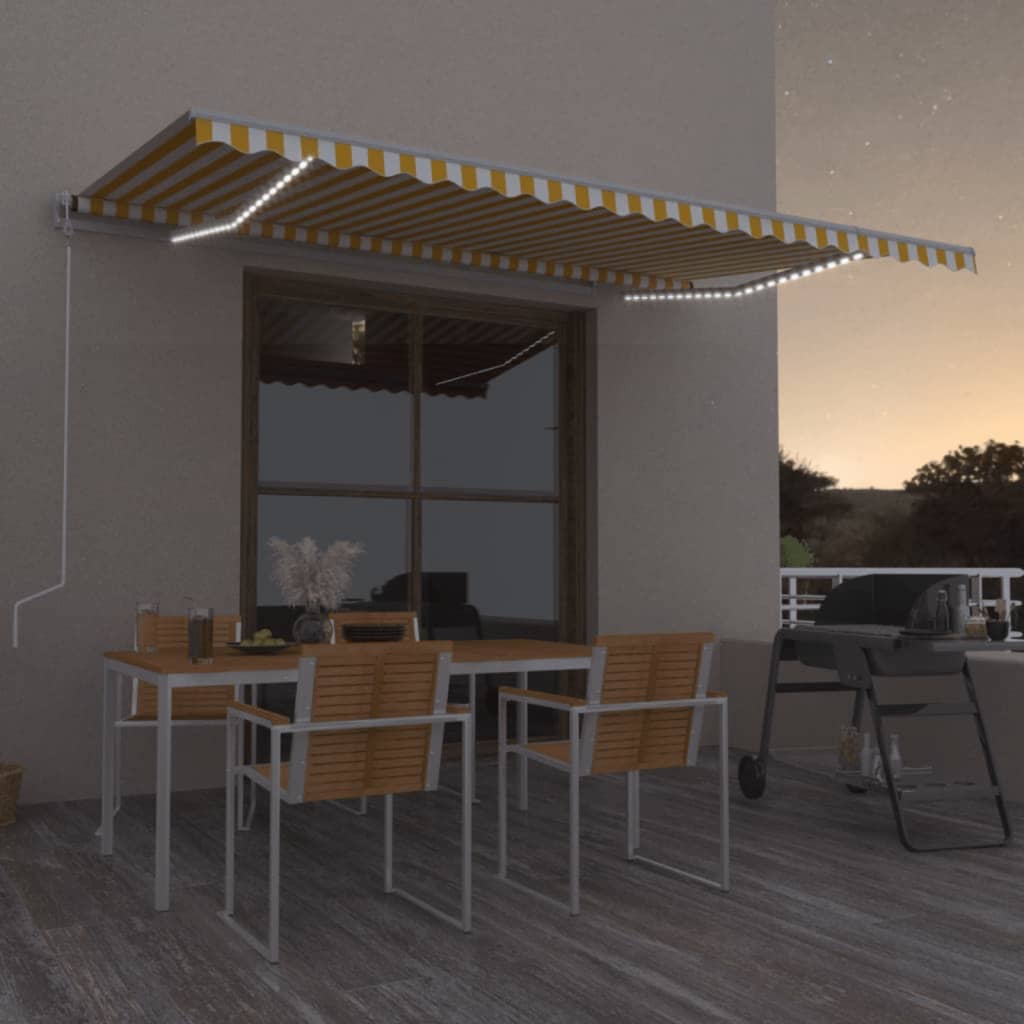 Luifel handmatig uittrekbaar met LED 500x350 cm geel en wit is nu te koop bij PeponiXL, paradijselijk wonen!