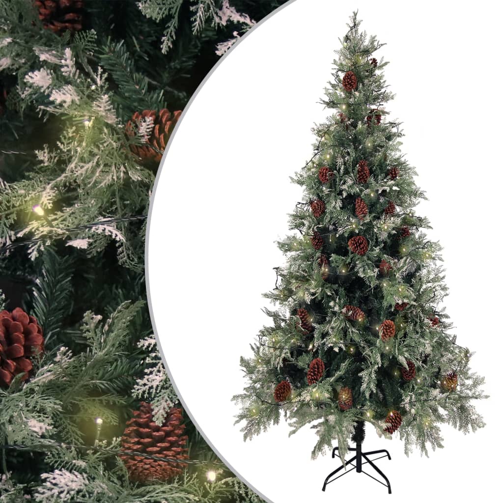Kerstboom met LED en dennenappels 225 cm PVC en PE groen en wit is nu te koop bij PeponiXL, paradijselijk wonen!