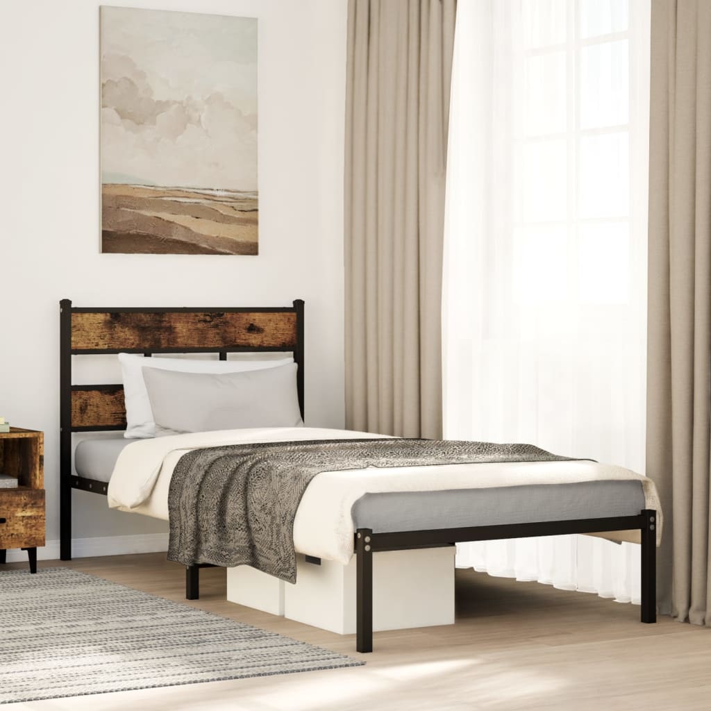 Bedframe zonder matras metaal gerookt eikenkleurig 107x203 cm is nu te koop bij PeponiXL, paradijselijk wonen!