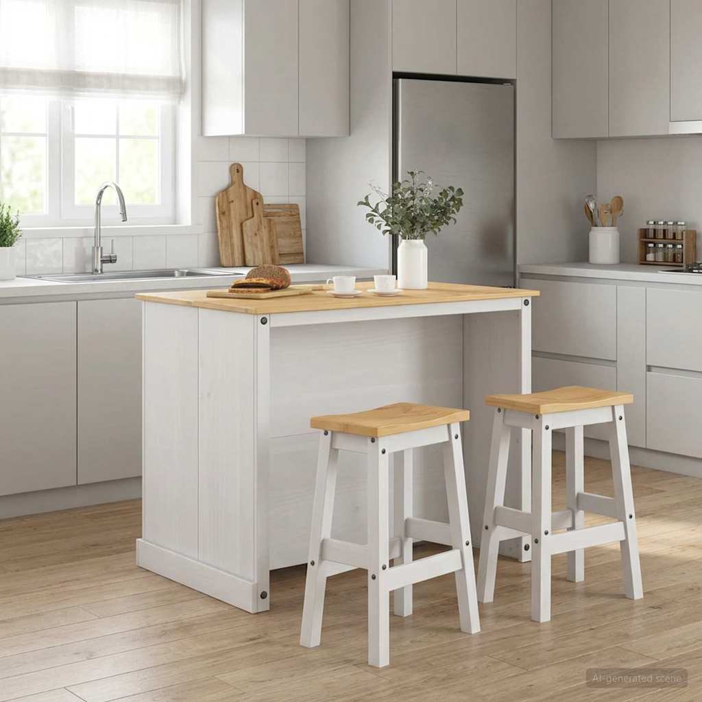 Keuken Eiland Set 3 pcs Wit en Honing Was Massief dennenhout is nu te koop bij PeponiXL, paradijselijk wonen!