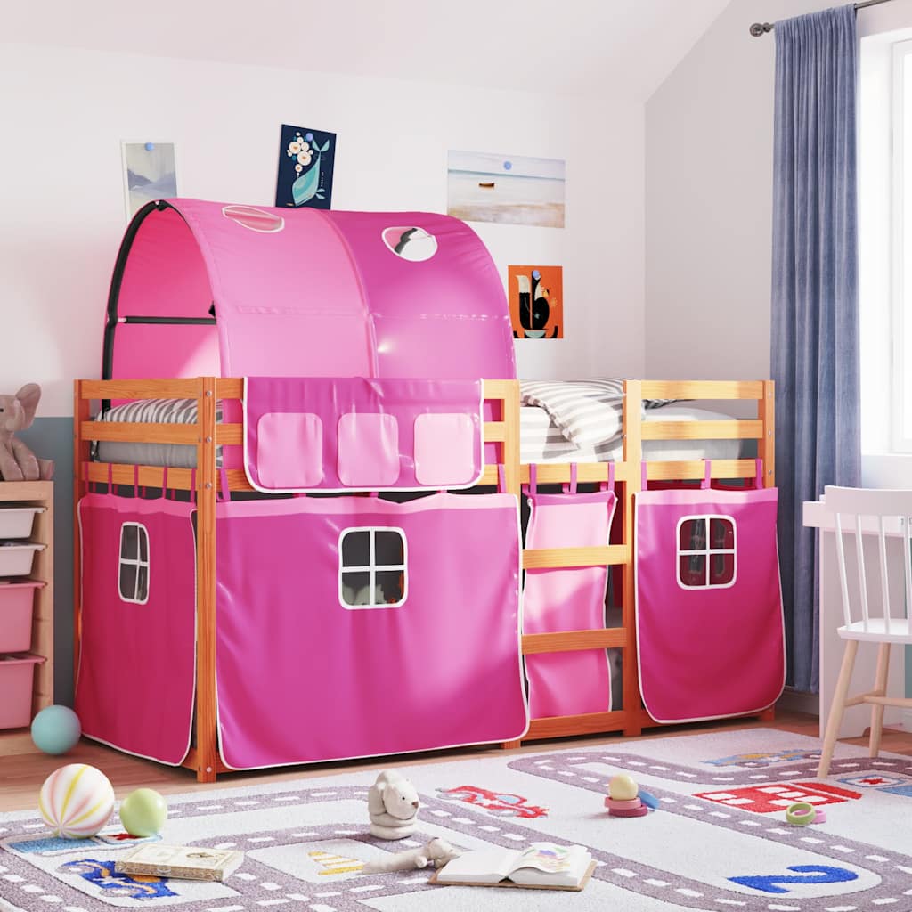 Stapelbed met gordijnen 80x200 cm grenenhout roze is nu te koop bij PeponiXL, paradijselijk wonen!