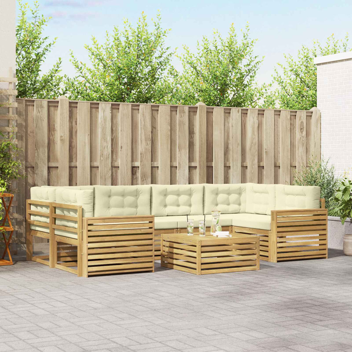 Buiten bankenset 7 pcs Wit en crèmekleurig is nu te koop bij PeponiXL, paradijselijk wonen!