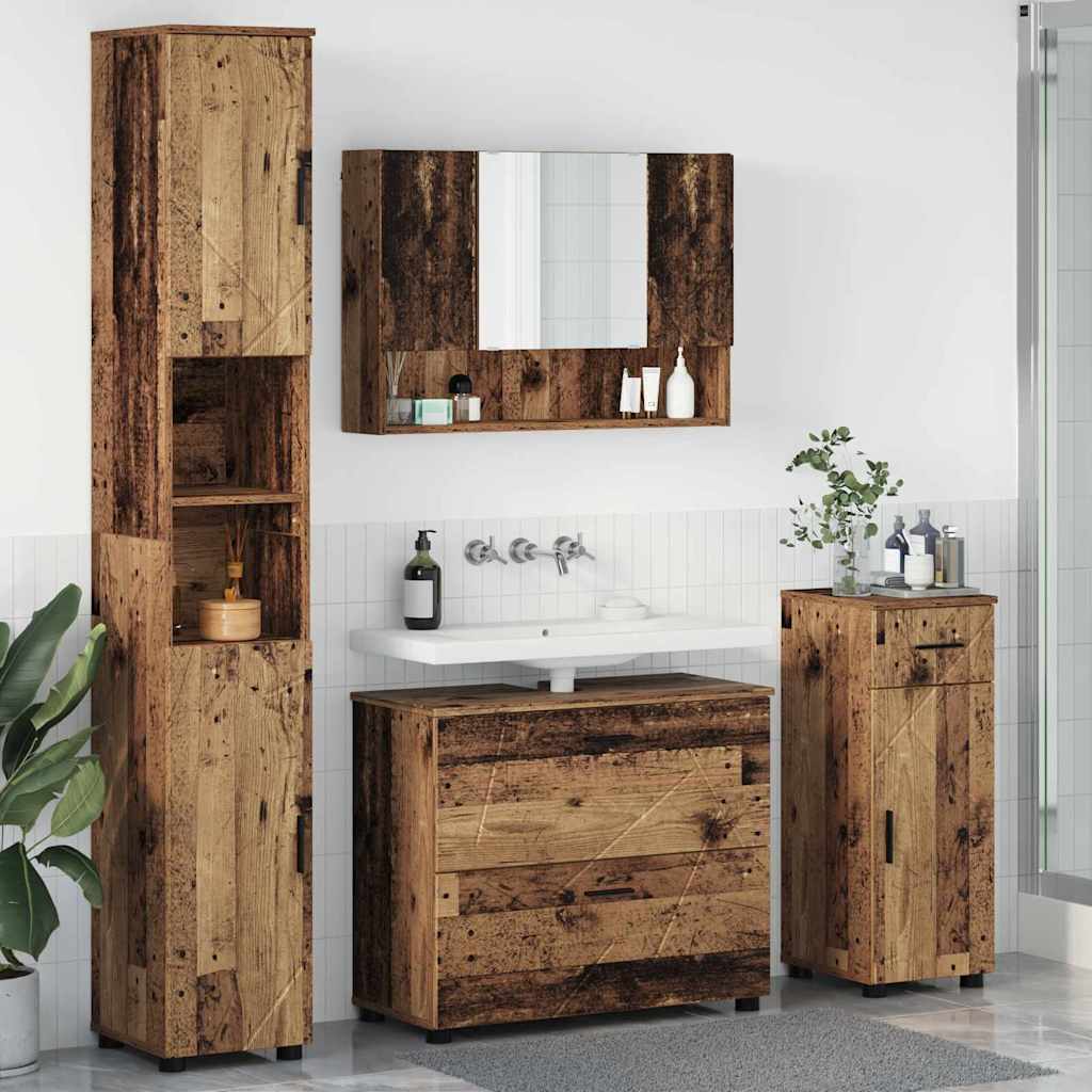 Badkamermeubelset 4 pcs Oud Hout Geperst Hout en Metaal is nu te koop bij PeponiXL, paradijselijk wonen!