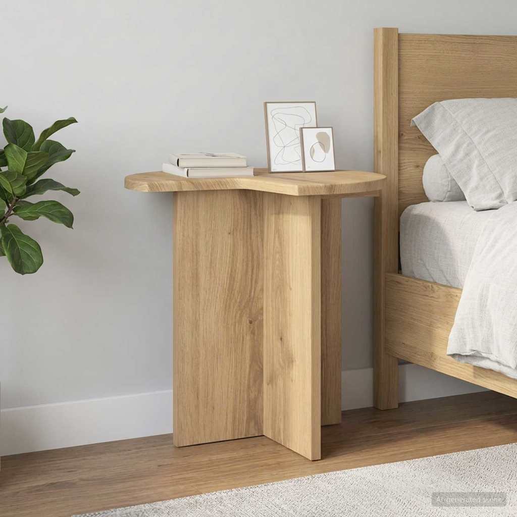Bijzettafel Artisanaal eiken Ø 39 x 38 cm Bewerkt hout is nu te koop bij PeponiXL, paradijselijk wonen!