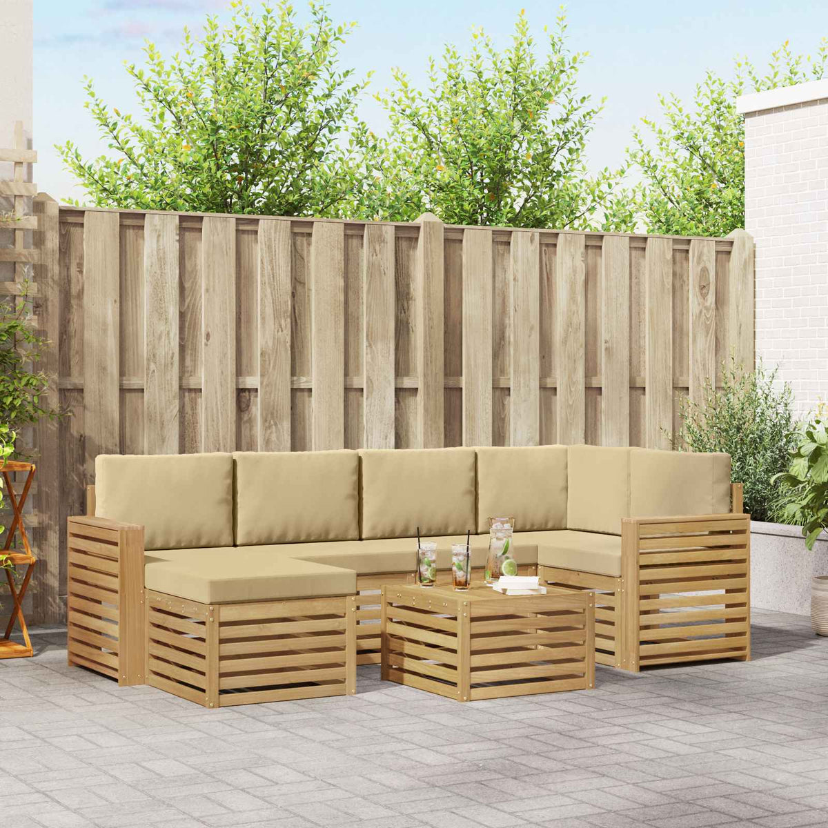 Buiten bankenset 7 pcs Wit en Beige Polyester is nu te koop bij PeponiXL, paradijselijk wonen!