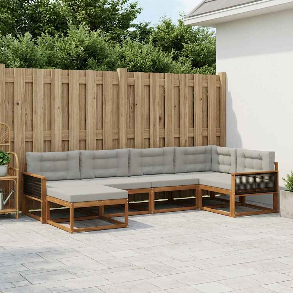 Buiten bankenset met kussen 6 pcs Natuurlijk en Lichtgrijs is nu te koop bij PeponiXL, paradijselijk wonen!
