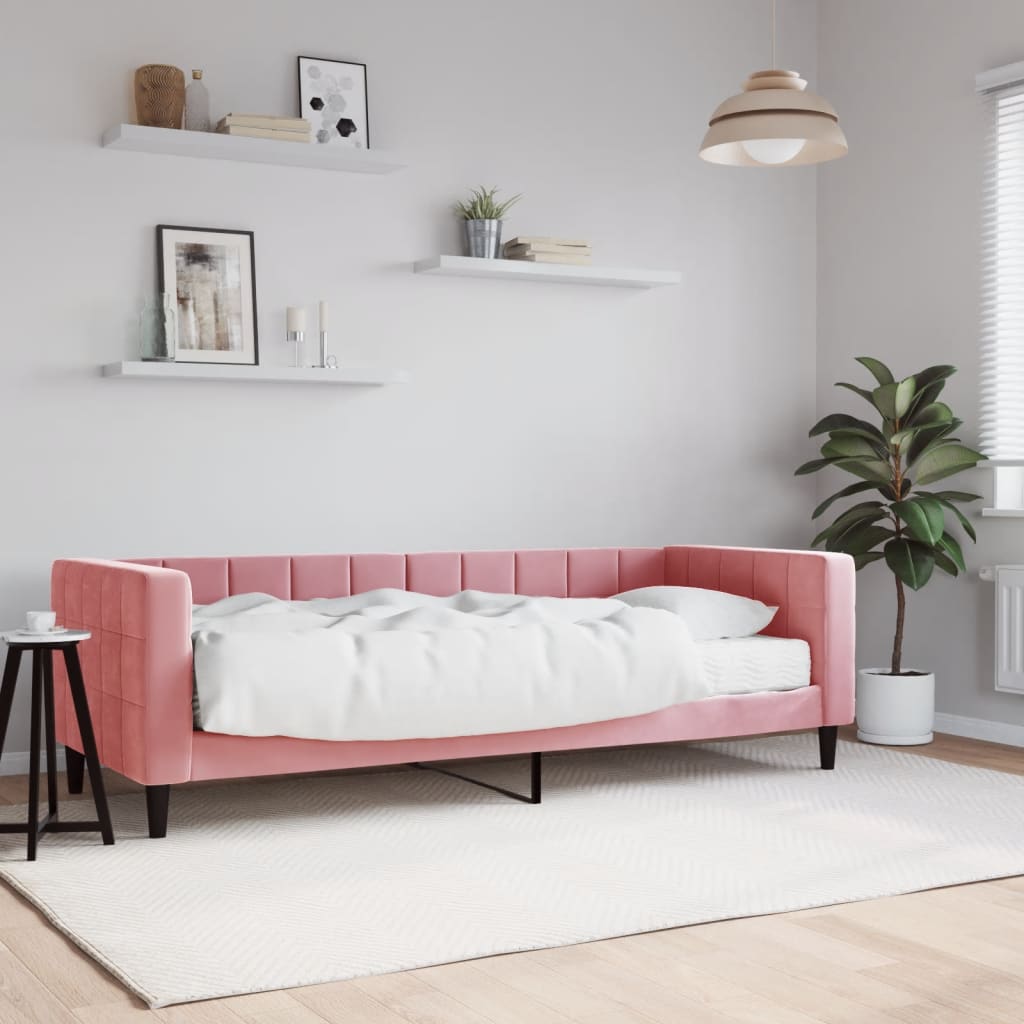 Slaapbank met matras 80x200 cm fluweel roze is nu te koop bij PeponiXL, paradijselijk wonen!