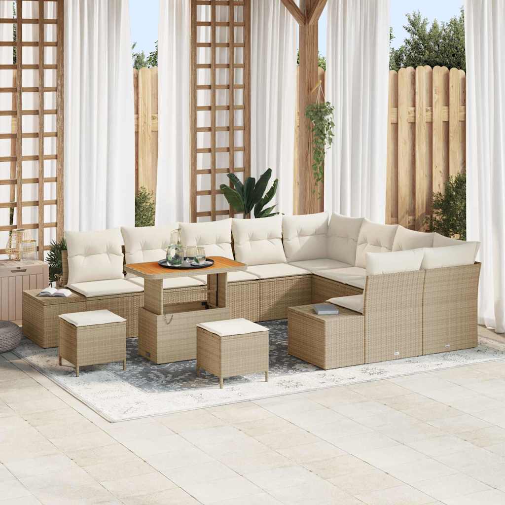 Tuinbankenset met kussen 12 pcs Beige poly rattan is nu te koop bij PeponiXL, paradijselijk wonen!